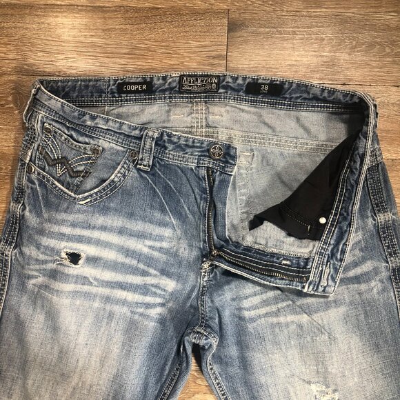 Affliction Black Premium Jeans Size 39x33 Cooper Bootcut Distressed Embroidered - Picture 9 of 10